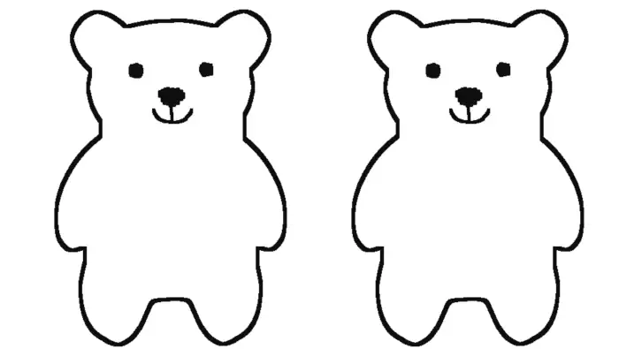 Ein Schnittmuster für ein Kuscheltier für Hunde, als Umrisszeichnung eines Teddybären.
